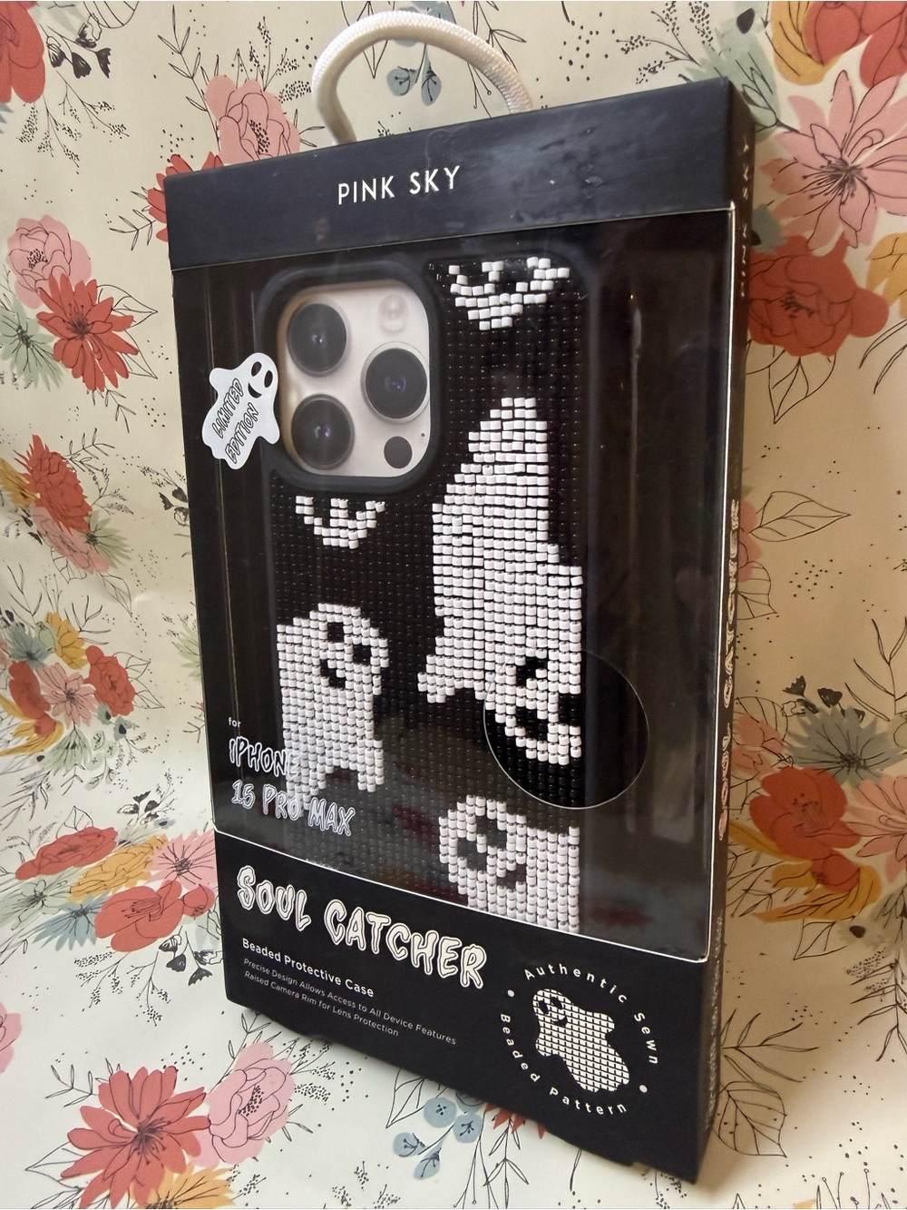 Pink Sky Soul Catcher Beaded Black & White iPhone 15 Pro Max Case